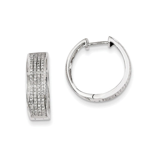 14K White Gold Real Diamond Hinged Round Hoop Earrings XE1865AA