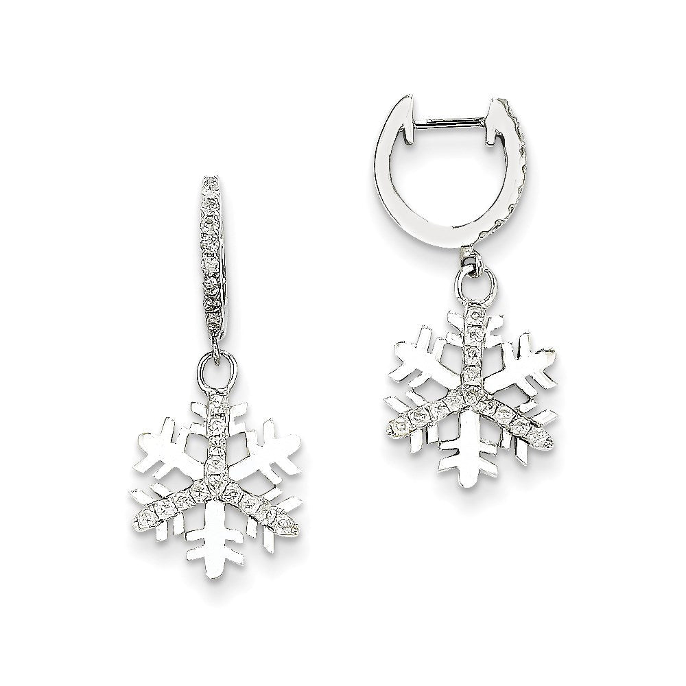 14K White Gold Real Diamond Small Snowflake Earrings XE1866AA