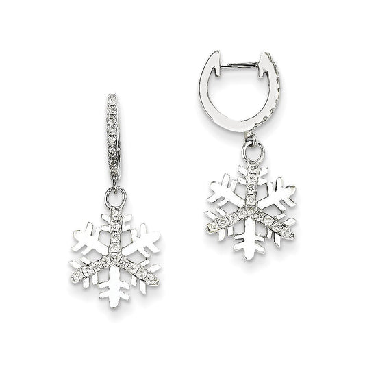 14K White Gold Real Diamond Small Snowflake Earrings XE1866AA