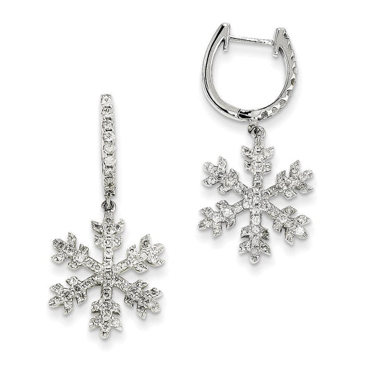 14K White Gold Real Diamond Snowflake Earrings XE1868AA