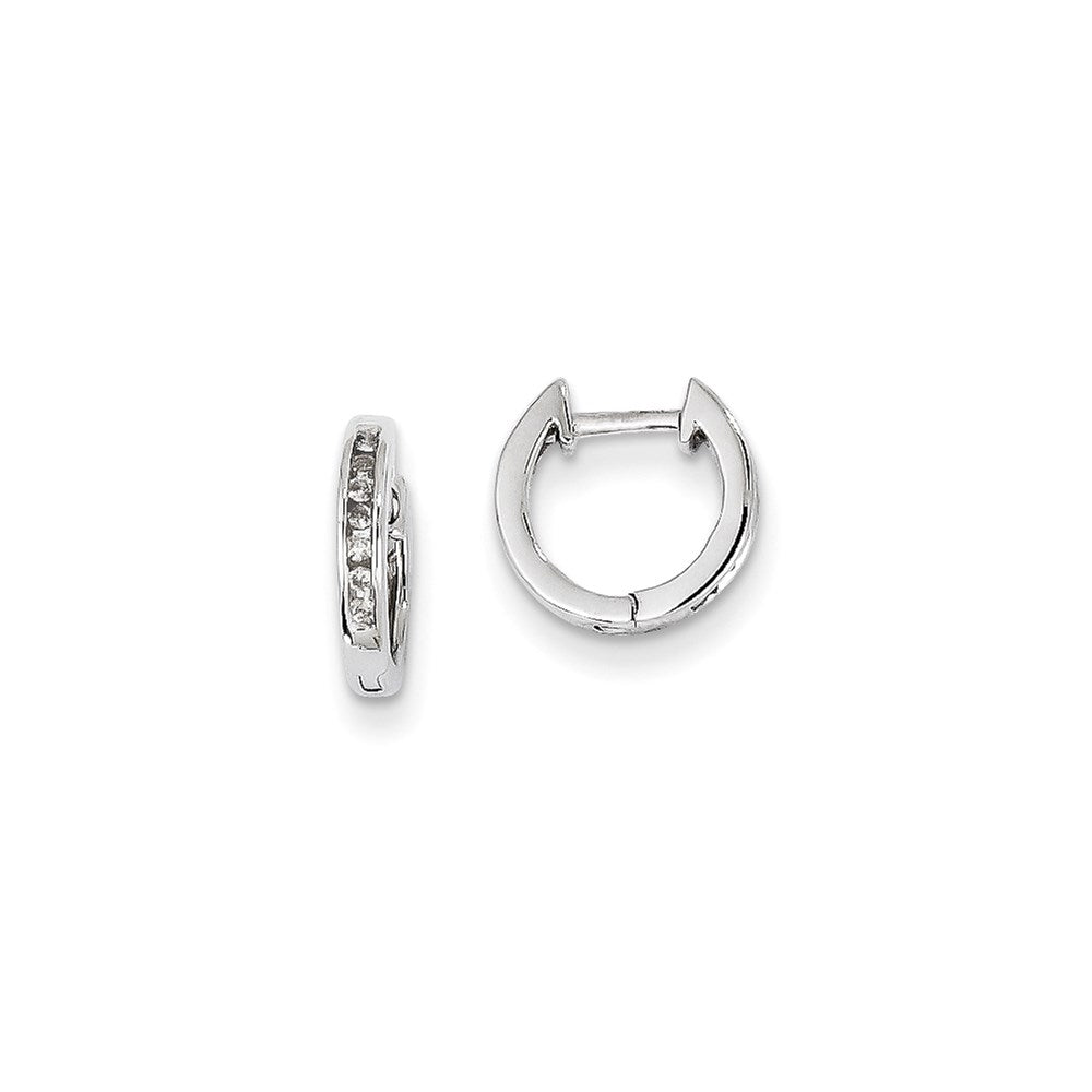 14K White Gold Real Diamond Hinged Hoop Earrings XE1869AA