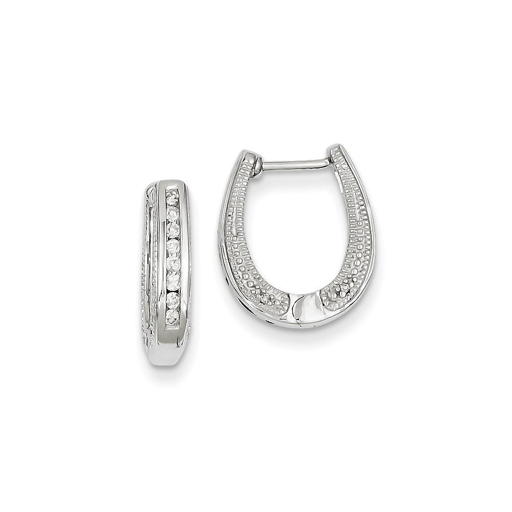 14k White Gold Real Diamond Hinged Hoop Earrings XE1872AA