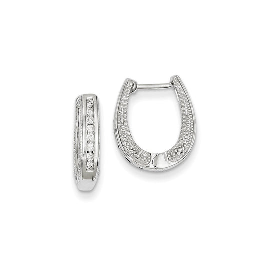 14k White Gold Real Diamond Hinged Hoop Earrings XE1872AA