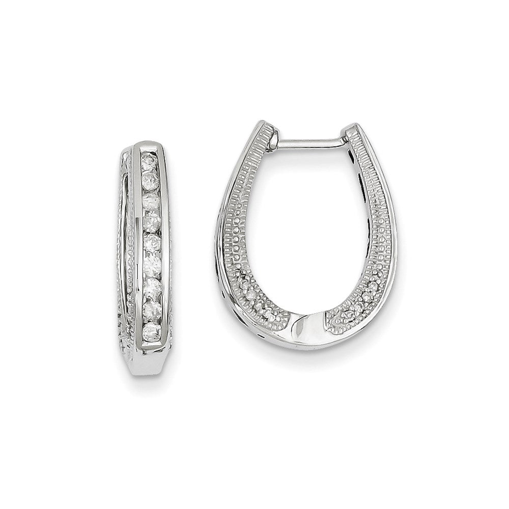 14k White Gold Real Diamond Hinged Hoop Earrings XE1873AA