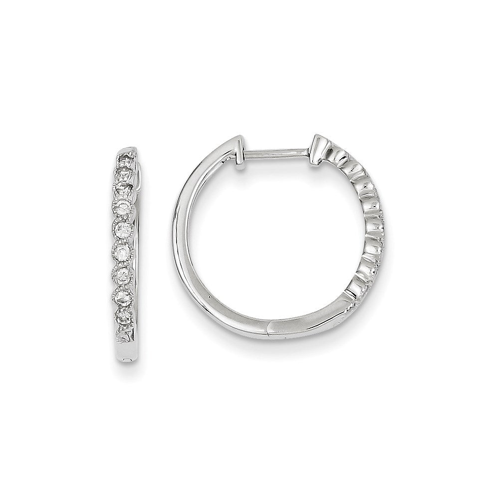 14k White Gold Real Diamond Hinged Hoop Earrings XE1877AA