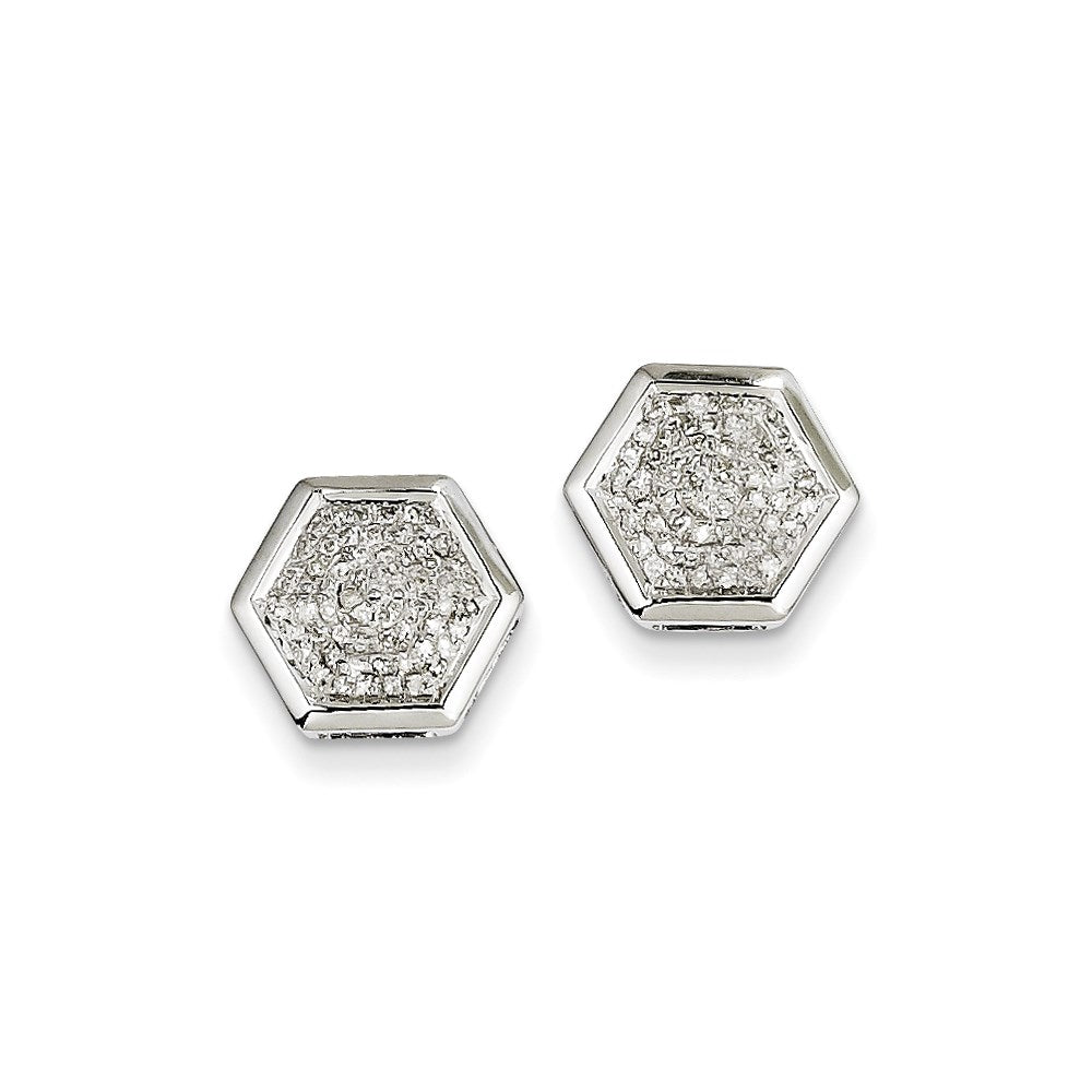 14K White Gold Real Diamond Medium Hexagon Bezel Post Earrings XE1882AA