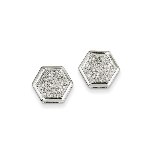 14K White Gold Real Diamond Medium Hexagon Bezel Post Earrings XE1882AA