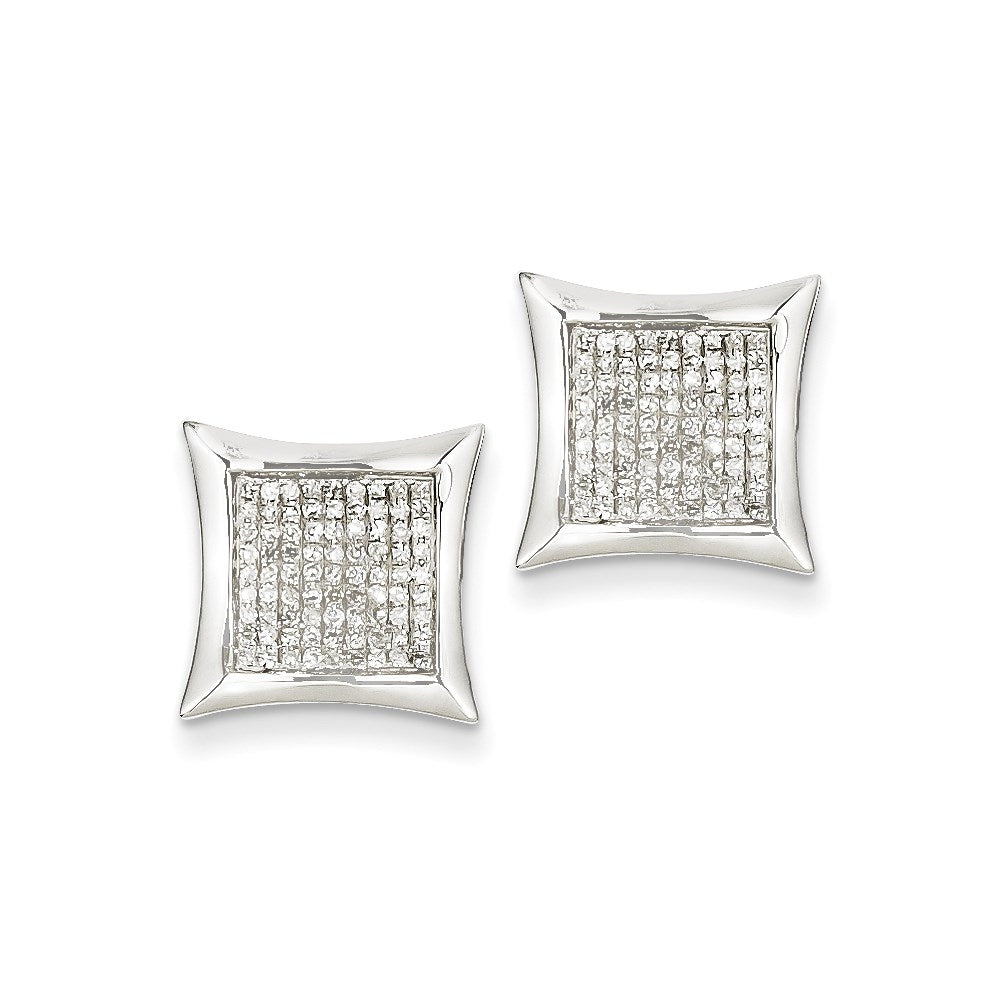 14K White Gold Real Diamond Small Square Bezel Post Earrings XE1885AA