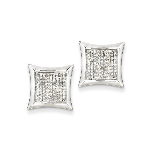 14K White Gold Real Diamond Small Square Bezel Post Earrings XE1885AA