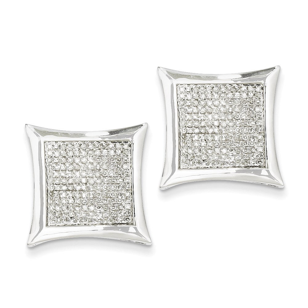 14K White Gold Real Diamond Large Square Bezel Post Earrings XE1887AA