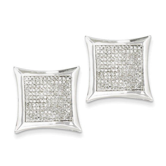 14K White Gold Real Diamond Large Square Bezel Post Earrings XE1887AA