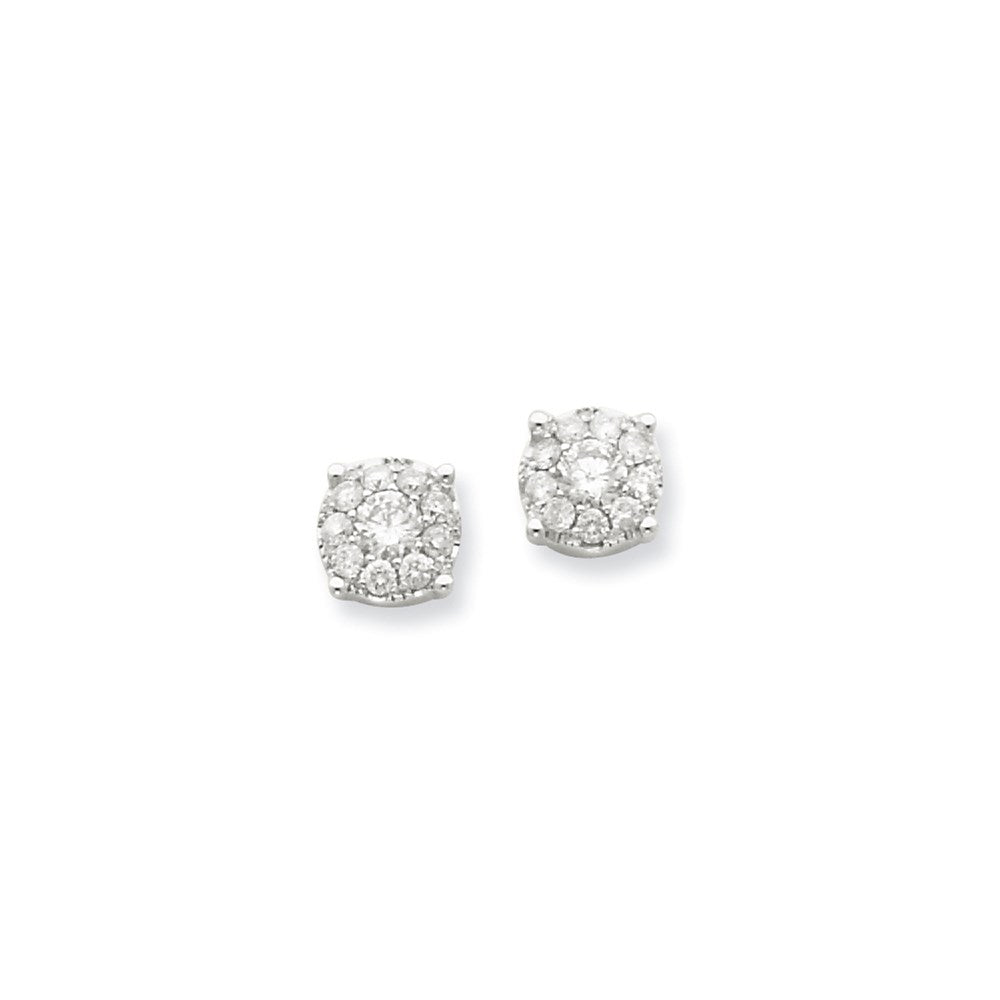 14K White Gold Flower Real Diamond Post Earrings XE1902AA