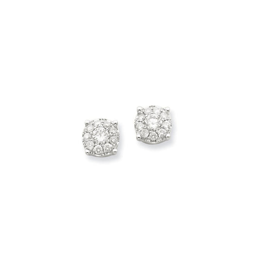 14K White Gold Flower Real Diamond Post Earrings XE1902AA