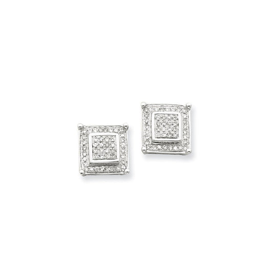 14K White Gold Real Diamond Small Double Square Bezel Post Earrings XE1905AA
