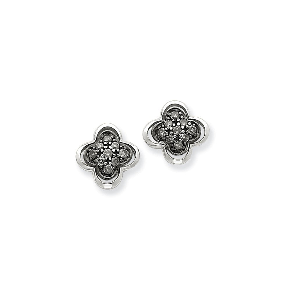 14K White Gold Black Real Diamond Post Earrings XE1912AA