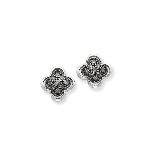 14K White Gold Black Real Diamond Post Earrings XE1912AA