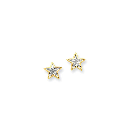 14k Yellow Gold Real Diamond Star Post Earrings XE1914AA
