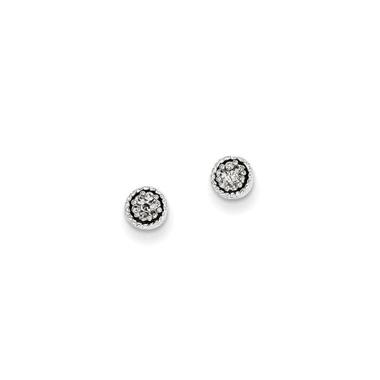 14K White Gold Seven Real Diamond Bezel Post Earrings XE1916AA