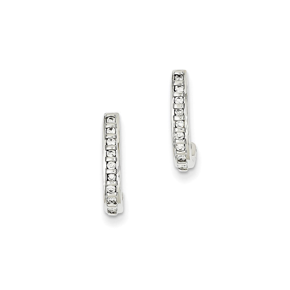 14K White Gold Real Diamond J-Hoop Post Earrings XE1919AA