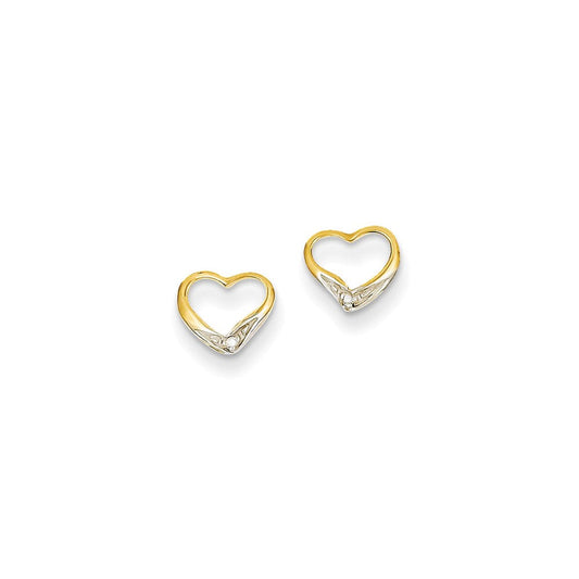 14k Yellow Gold & Rhodium Real Diamond Heart Post Earrings XE1923AA