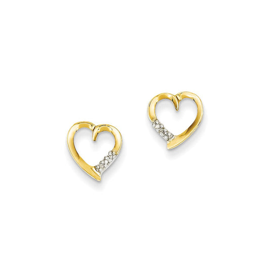 14k Yellow Gold & Rhodium Real Diamond Heart Post Earrings XE1924AA