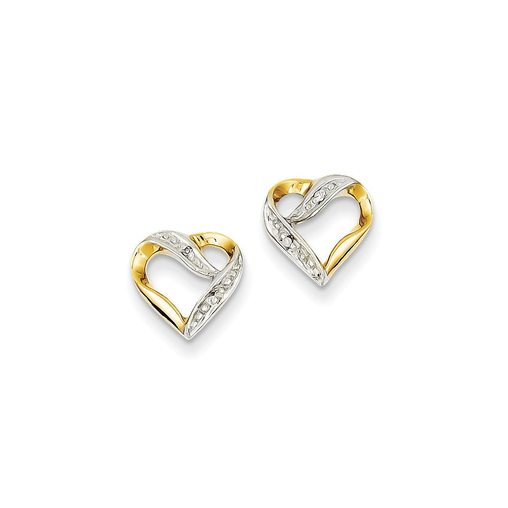 14k Yellow Gold & Rhodium Marquise Real Diamond Heart Post Earrings XE1925AA