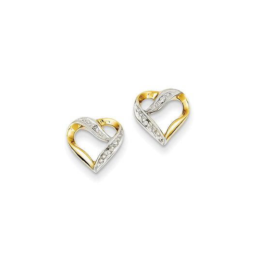 14k Yellow Gold & Rhodium Marquise Real Diamond Heart Post Earrings XE1925AA