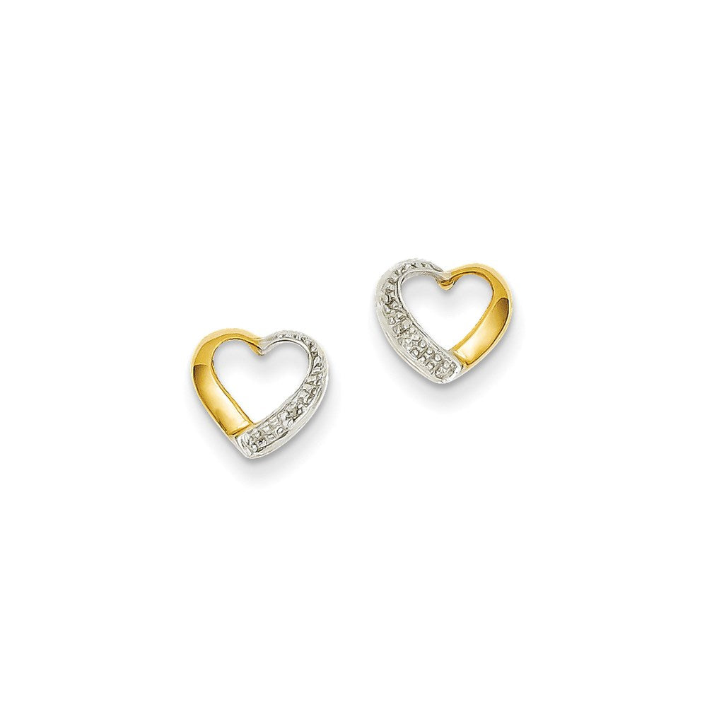 14k Yellow Gold & Rhodium Real Diamond Heart Post Earrings XE1926AA