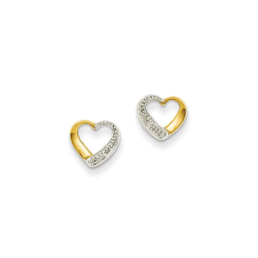 14k Yellow Gold & Rhodium Real Diamond Heart Post Earrings XE1926AA