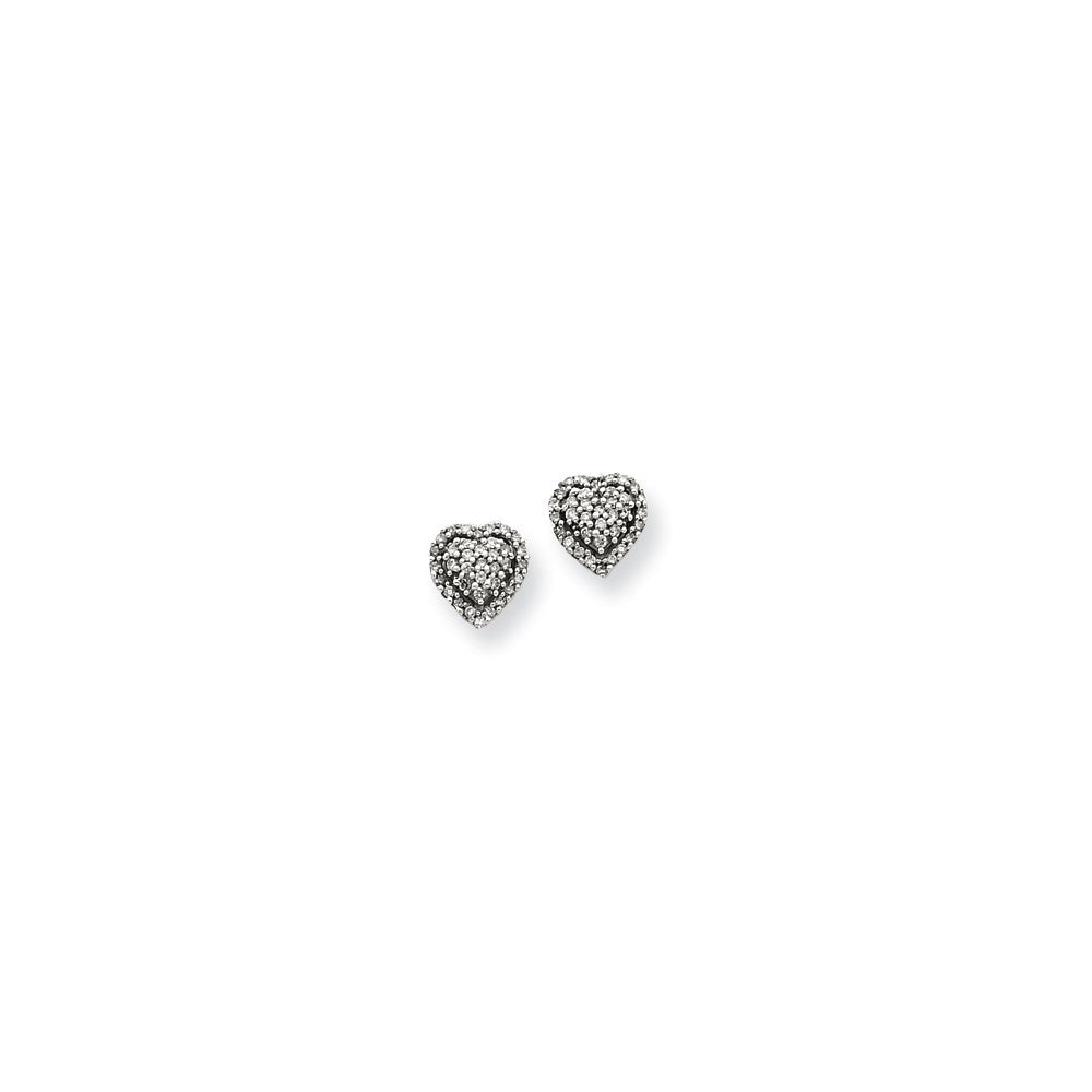 14K White Gold Real Diamond Heart Post Earrings XE1931A