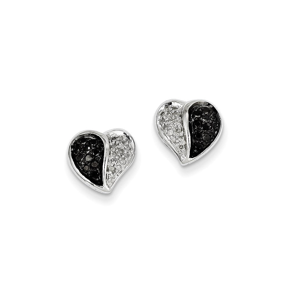 14K White Gold Black & White Real Diamonds Heart Post Earrings XE1932AA