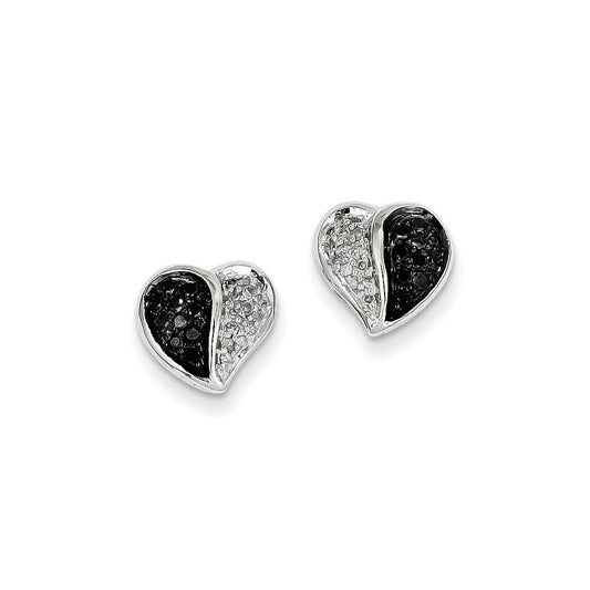 14K White Gold Black & White Real Diamonds Heart Post Earrings XE1932AA