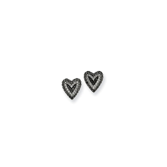 14K White Gold Black & White Real Diamond Heart Post Earrings XE1933A