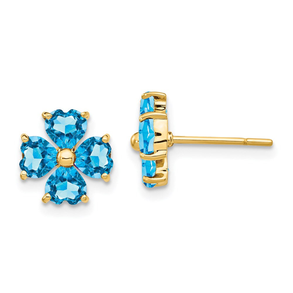 14k Yellow Gold Heart-shaped Swiss Blue Topaz Flower Post Earrings XE1937BT