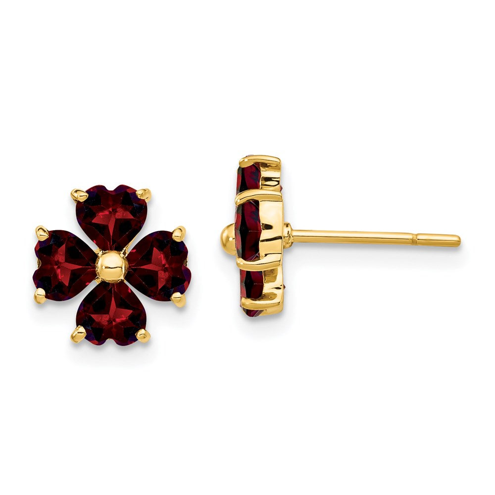 14k Yellow Gold Heart-shaped Garnet Flower Post Earrings XE1939GA