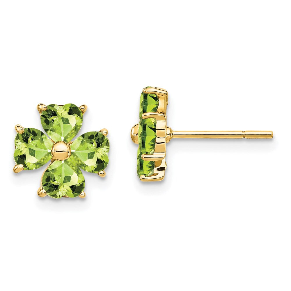 14k Yellow Gold Heart-shaped Peridot Flower Post Earrings XE1940PE