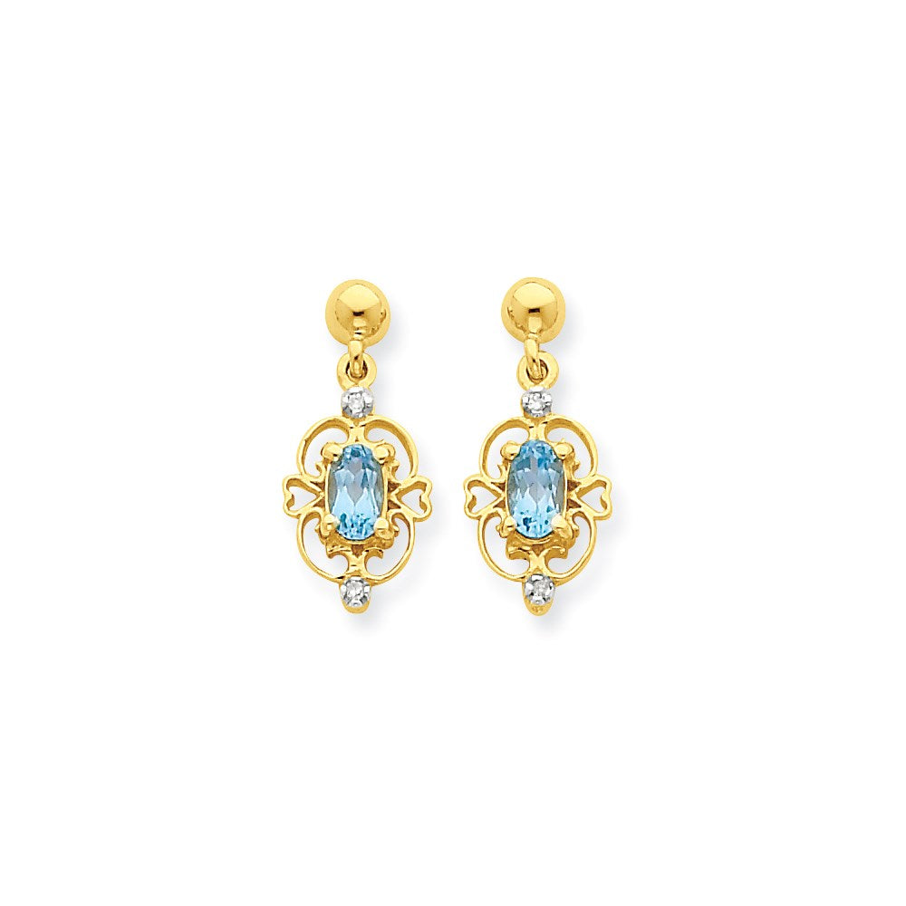 14k Yellow Gold & Rhodium Marquise Blue Topaz Real Diamond Dangle Post Earrings XE1942BT/AA