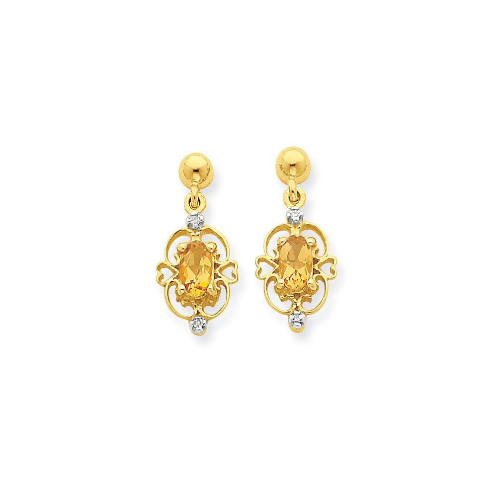 14k Yellow Gold & Rhodium Marquise Citrine & Real Diamond Dangle Post Earrings XE1943CI/AA