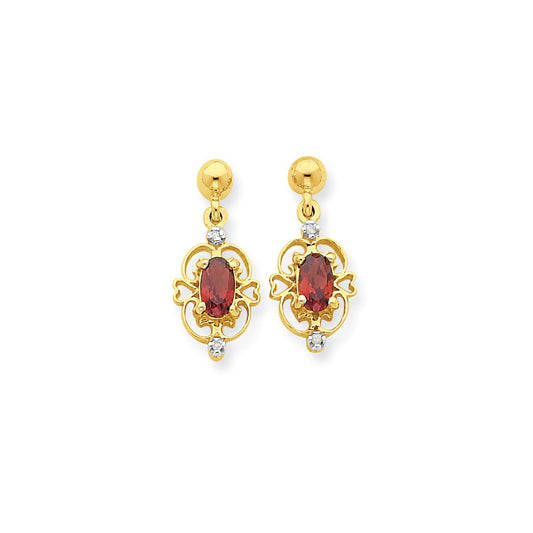 14k Yellow Gold & Rhodium Marquise Garnet & Real Diamond Dangle Post Earrings XE1944GA/AA