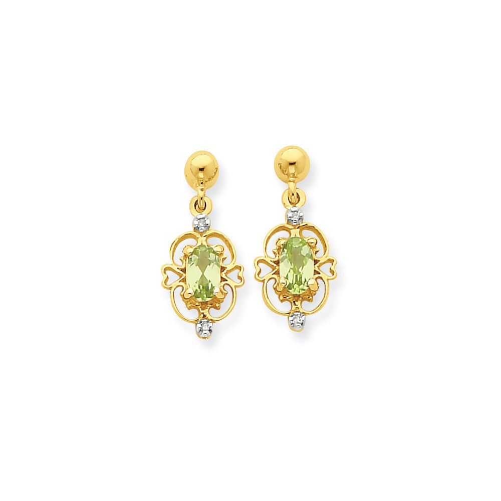 14k Yellow Gold & Rhodium Marquise Peridot & Real Diamond Dangle Post Earrings XE1945PE/AA