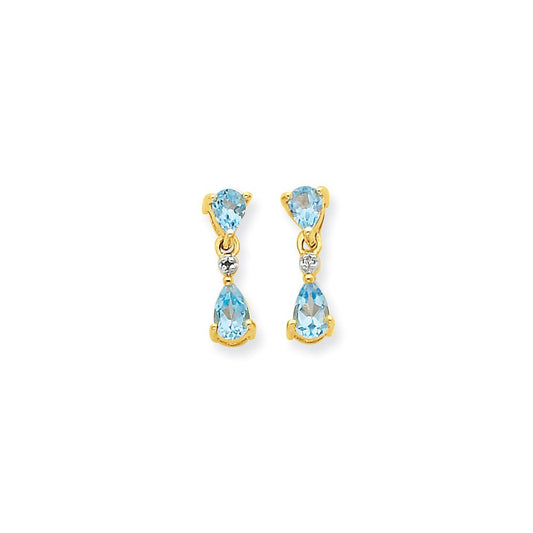 14k Yellow Gold & Rhodium Double Pear Blue Topaz & Real Diamond Dangle Earrings XE1947BT/AA