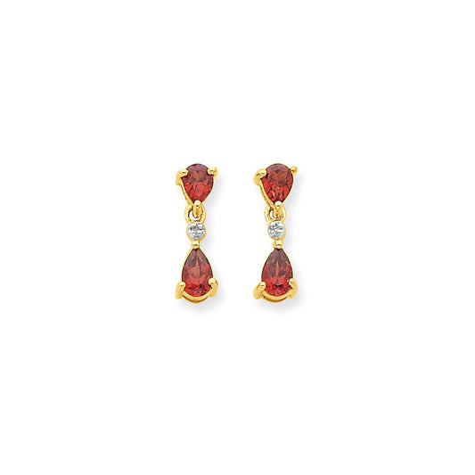 14k Yellow Gold & Rhodium Double Pear Garnet & Real Diamond Dangle Post Earrings XE1949GA/AA