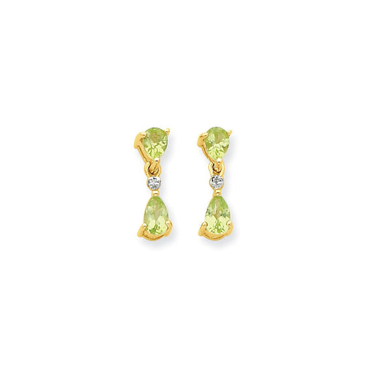 14k Yellow Gold & Rhodium Double Pear Peridot & Real Diamond Dangle Post Earrings XE1950PE/AA