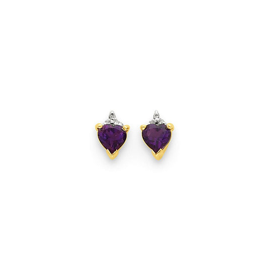 14k Yellow Gold & Rhodium Marquise Heart Amethyst & Real Diamond Post Earrings XE1956AM/AA