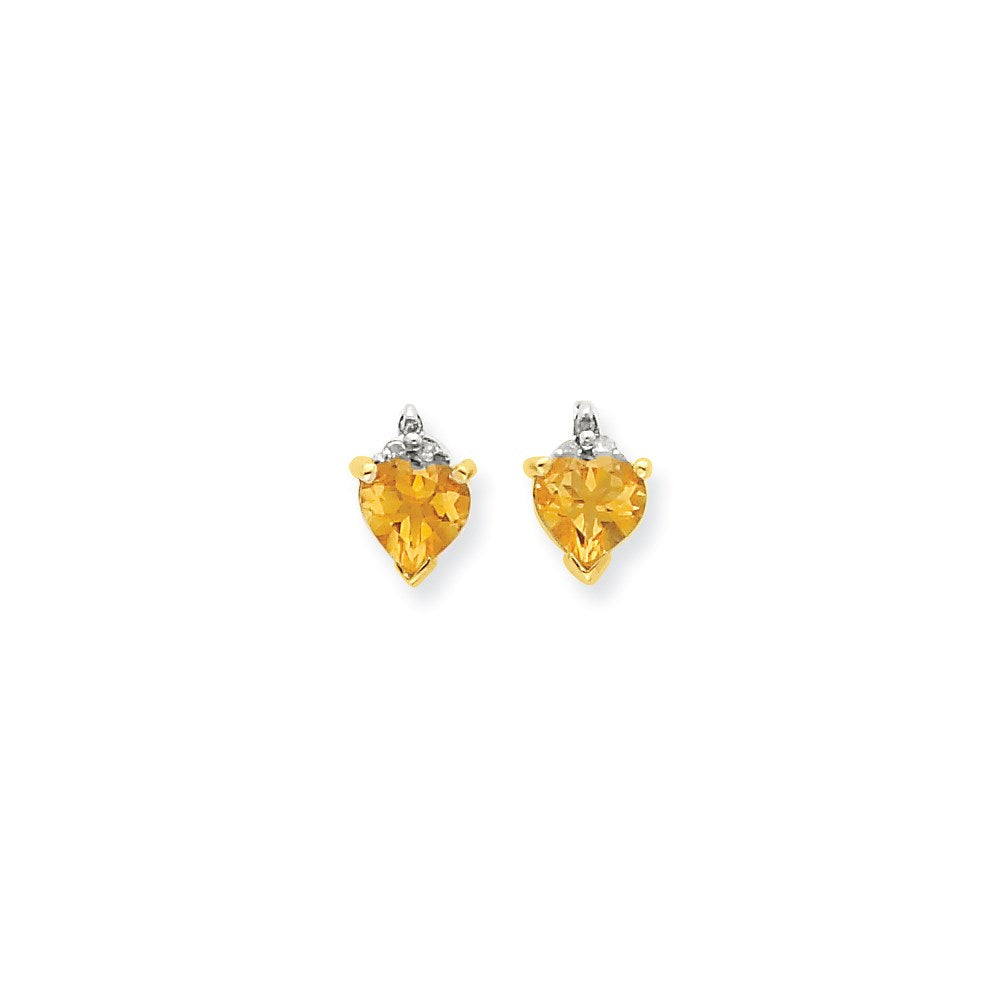 14k Yellow Gold & Rhodium Marquise Heart Citrine & Real Diamond Post Earrings XE1958CI/AA