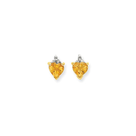 14k Yellow Gold & Rhodium Marquise Heart Citrine & Real Diamond Post Earrings XE1958CI/AA