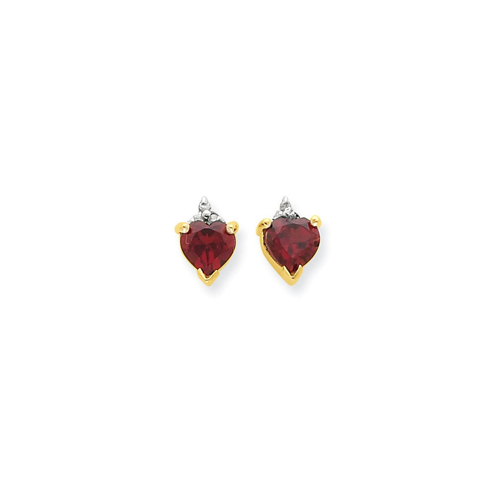 14k Yellow Gold & Rhodium Marquise Heart Garnet & Real Diamond Post Earrings XE1959GA/AA