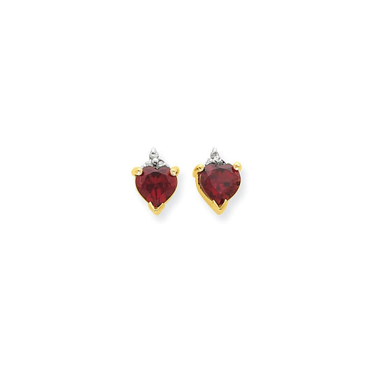 14k Yellow Gold & Rhodium Marquise Heart Garnet & Real Diamond Post Earrings XE1959GA/AA