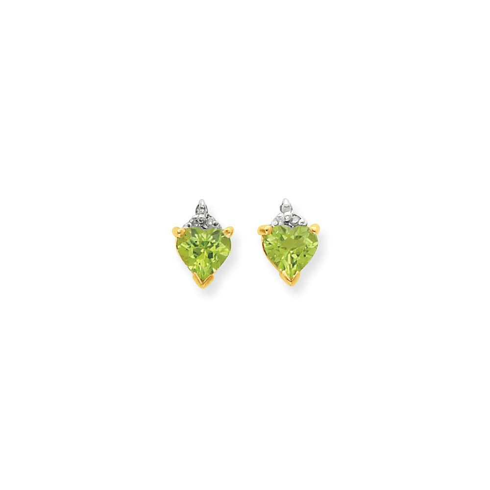 14k Yellow Gold & Rhodium Marquise Heart Peridot & Real Diamond Post Earrings XE1960PE/AA