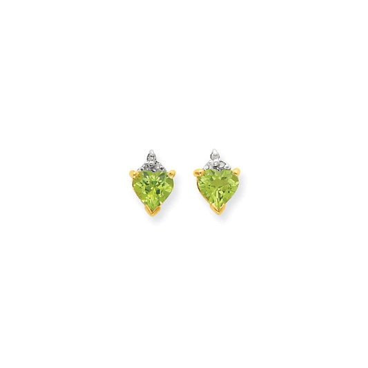 14k Yellow Gold & Rhodium Marquise Heart Peridot & Real Diamond Post Earrings XE1960PE/AA